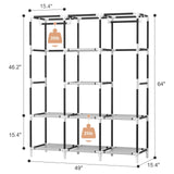 VTRIN Portable Closet Wardrobe for Hanging Clothes with 2 Hanging Rods and 8 Storage Organizer Shelves,Sturdy Large Wardrobe Closet for Bedroom Free Standing Clothes Rack with Cover,Grey VTRIN