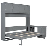 BEDGJH Queen Size Murphy Bed with Desk and Storage, Modern Wall Bed Cabinet in Gray with 600 lbs Weight Capacity BEDGJH