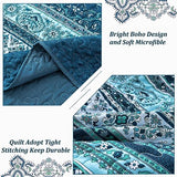 WONGS BEDDING Boho Queen Quilt Set, Blue Bohemian Queen Quilt Bedding Set, Lightweight Microfiber Bed Decor Bedspread for All Season 96"x90"(3 Pieces) WONGS BEDDING