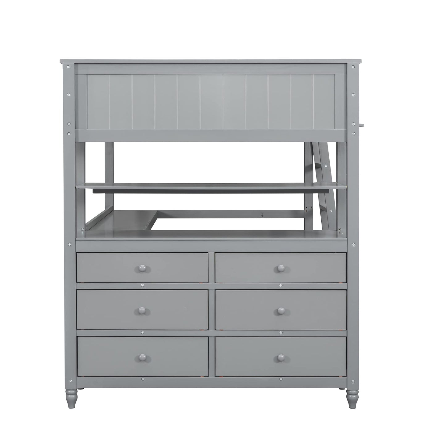 Full Loft Bed with Integrated Desk and Storage - Stylish Gray Wood Design for Kids, Teens, and Adults - WoodArtSupply