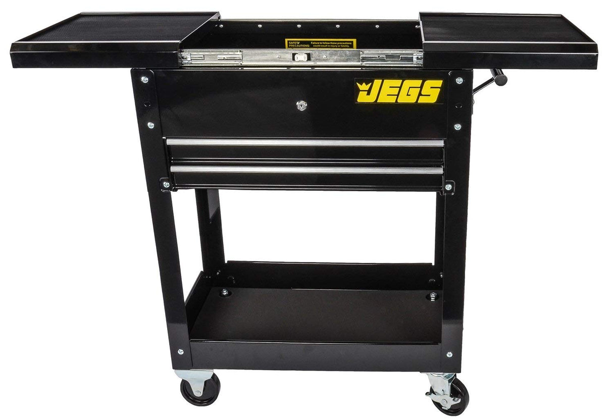 JEGS Heavy-Duty Tool Box Cart | 220 LBS Capacity | Uses Four 4” Caster Wheels | Includes 2 Keyes And 6 Drawer Liners | Black With JEGS Logo | 2 JEGS