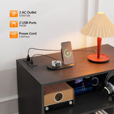 VINGLI Record Player Stand with Open Vinyl Storage, Mid-Century Album Storage Table with LED Light up to 300 Albums, Vinyl Record Player Shelf with Power Outlet for Living Room, Black VINGLI