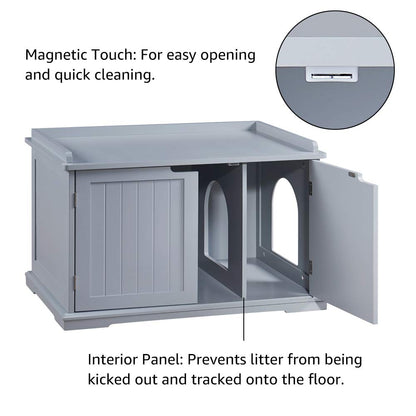 unipaws Cat Litter Box Enclosure Furniture, Cat Washroom, Hidden Litter Box Cover, Cabinet for Large Cat, Dog Proof Cat Litter Boxes, Hideaway Litter Box, Cat House, Grey - WoodArtSupply