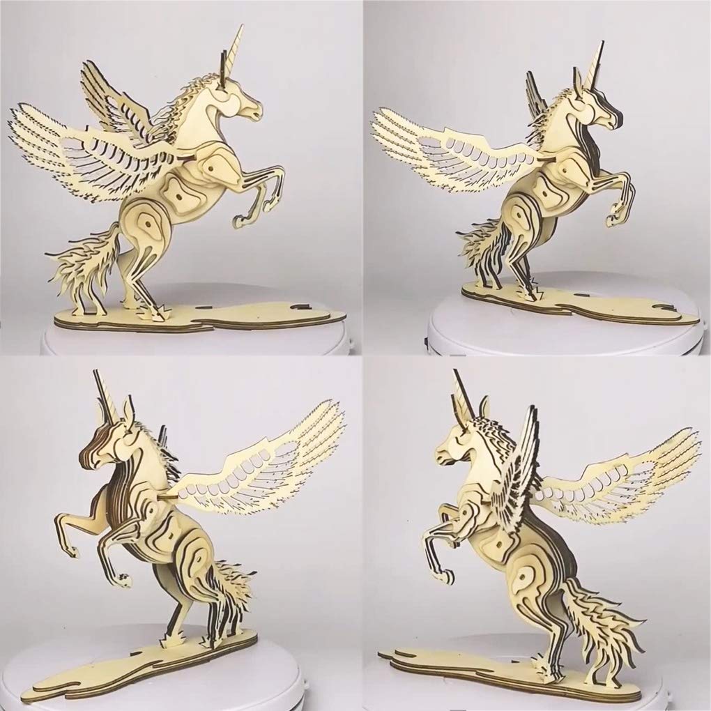 Bitopbi 3D Wooden Puzzles Animal Laser Engraving DIY Safe Assembly Constructor Kit Toy for Teens and Adults Unicorn Mechanical 3-D Models for Self-Assembly (D3 Unicorn) Bitopbi