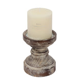 SOFE Decorative Pillar Candle Holder, Rustic Wood Candle Holders for Table Centerpiece, Handmade Farmhouse Candle Holders, Antique Wooden Candlestick Holders Gift for Wedding, Party, Home SOFE