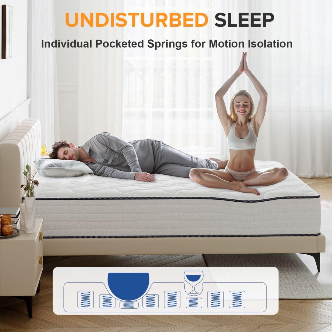 TXO King Size Mattress, 10 Inch Medium Firm Hybrid Mattress with Antistatic Breathable Euro Top Cover, Motion Isolation, Pressure Relief, King Mattress in a Box