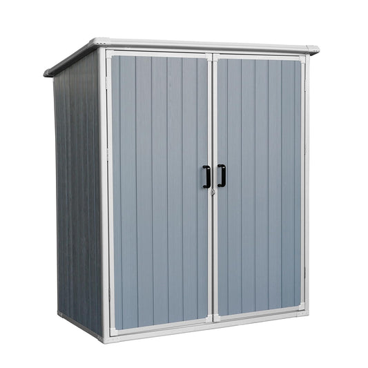 5x3 FT Outdoor Resin Storage Shed with Floor,Waterproof Tool Shed with Sloping Roof and Lockable Doors for Bikes,Patio Furniture,Garden Tools,Grey