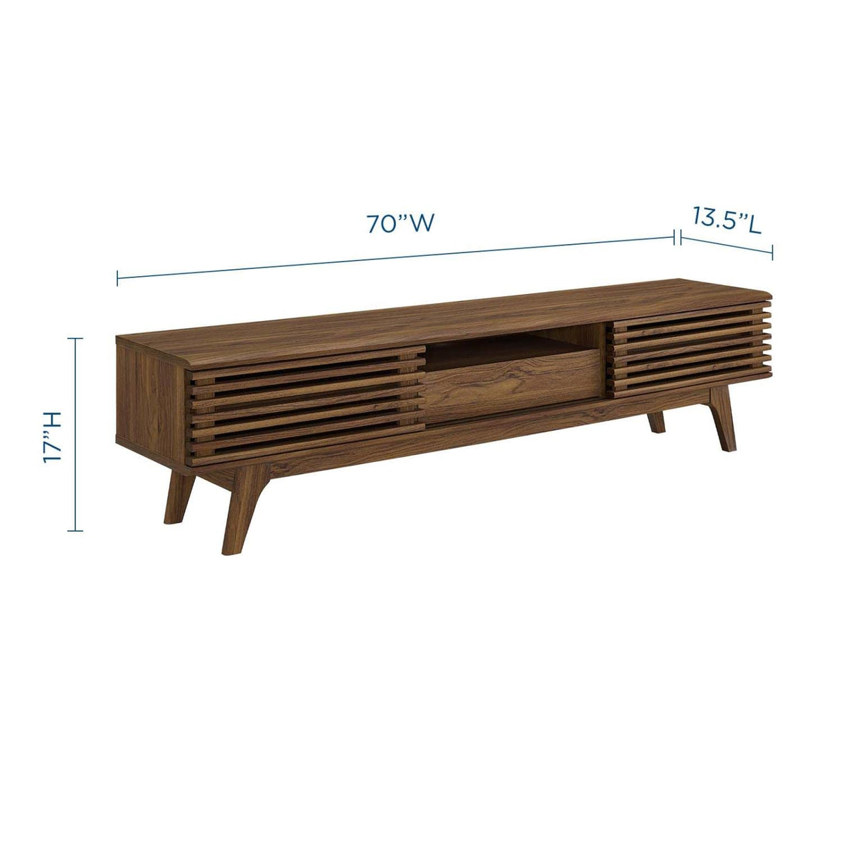 Modway Render 70" Mid-Century Modern Low Profile Entertainment TV Stand, 70 Inch, Walnut Walnut Modway