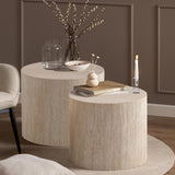 Round Nesting Coffee Table Set of 2 Modern Small Round Coffee Table Travertine Side Table Small Round End Table Circular Coffee Table Circle Nested Coffee Table for Living Room (Travertine) YYZIWYUN