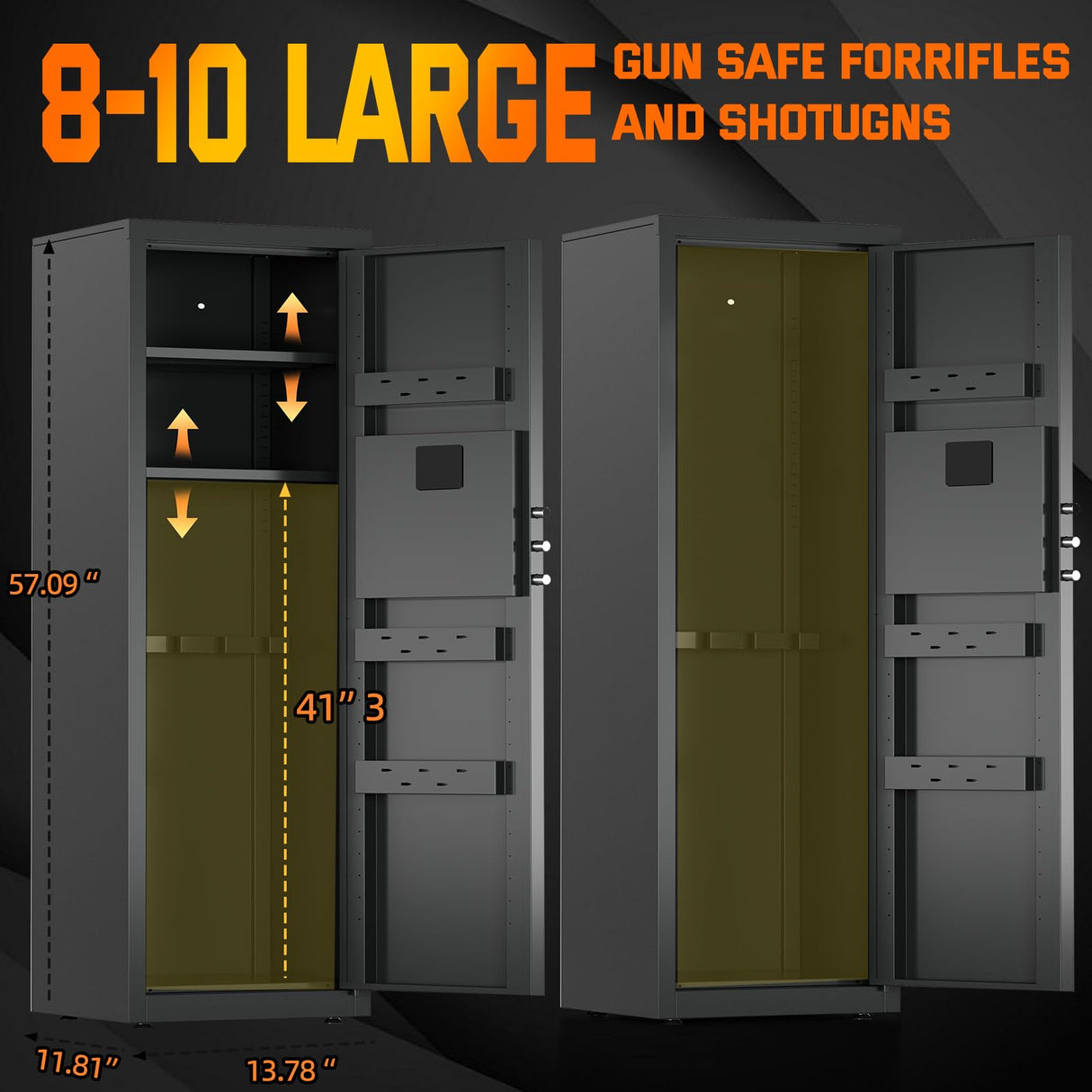 6-10 Gun Safe for Rifle and Pistols,Dual Alarm & Mute Mode Gun Cabinet with Removable Gun Racks,Fingerprint Gun Safes for Shotguns with Multi-Function Panel and Pistol Bags. Lnoauys