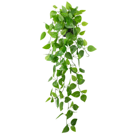 LOYWREE Small Fake Hanging Plant Artificial Potted Plants for Indoor Outdoor Aesthetic - 39in Realistic Faux Hanging Pothos with Ivy Vine for Shelf Decor in Home Office Gardens Greenery (Black Pot) LOYWREE