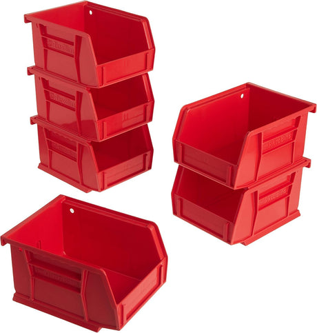 Akro-Mils 30210 AkroBins Plastic Storage Bins, Space-Saving Stackable Bins for Garage, Pantry, Craft Organization, 5-Inch x 4-Inch x 3-Inch, Red, 6-Pack Akro-Mils