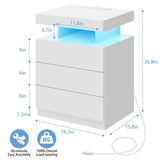 HOMMPA LED Nightstand with Wireless Charging Station & USB Ports, 3 Drawer Night Stand with LED Light RGB Adjustable Brightness, Smart Nightstand High Gloss Bedside Table for Bedroom White HOMMPA
