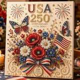 USA 250th Anniversary Beaded Floral Art Kit, Patriotic DIY Pearl Embroidery Canvas (1776–2026 Edition), US 250th DIY Pearl Beaded Floral Craft Decoration, 4th of July Diamond Painting Kit (Wreath)