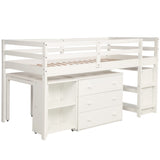 Twin Loft Bed with Desk Low Study Kids Twin Loft Bed with Storage Drawers, Low Loft Bed Twin for Kids Twin Loft Bed with Safety Guard Rails and Bookcase Shelf (White, Twin Loft with Desk) Harper & Bright Designs