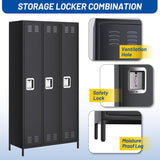 Towallmark Metal Storage Locker with 3 Doors, Metal Locker for Employees with 9 Hooks for Garage School Office Gym Home, Assembly Required, Black Towallmark
