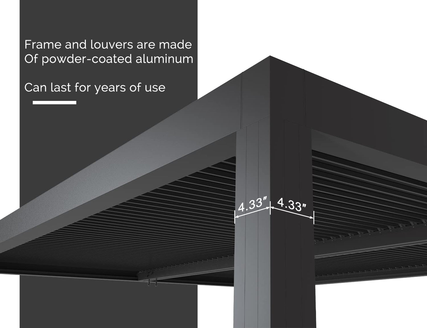 PURPLE LEAF Louvered Pergola 10' x 14' Outdoor Aluminum Pergola with Adjustable Roof for Deck Backyard Garden Grey Hardtop Gazebo - WoodArtSupply