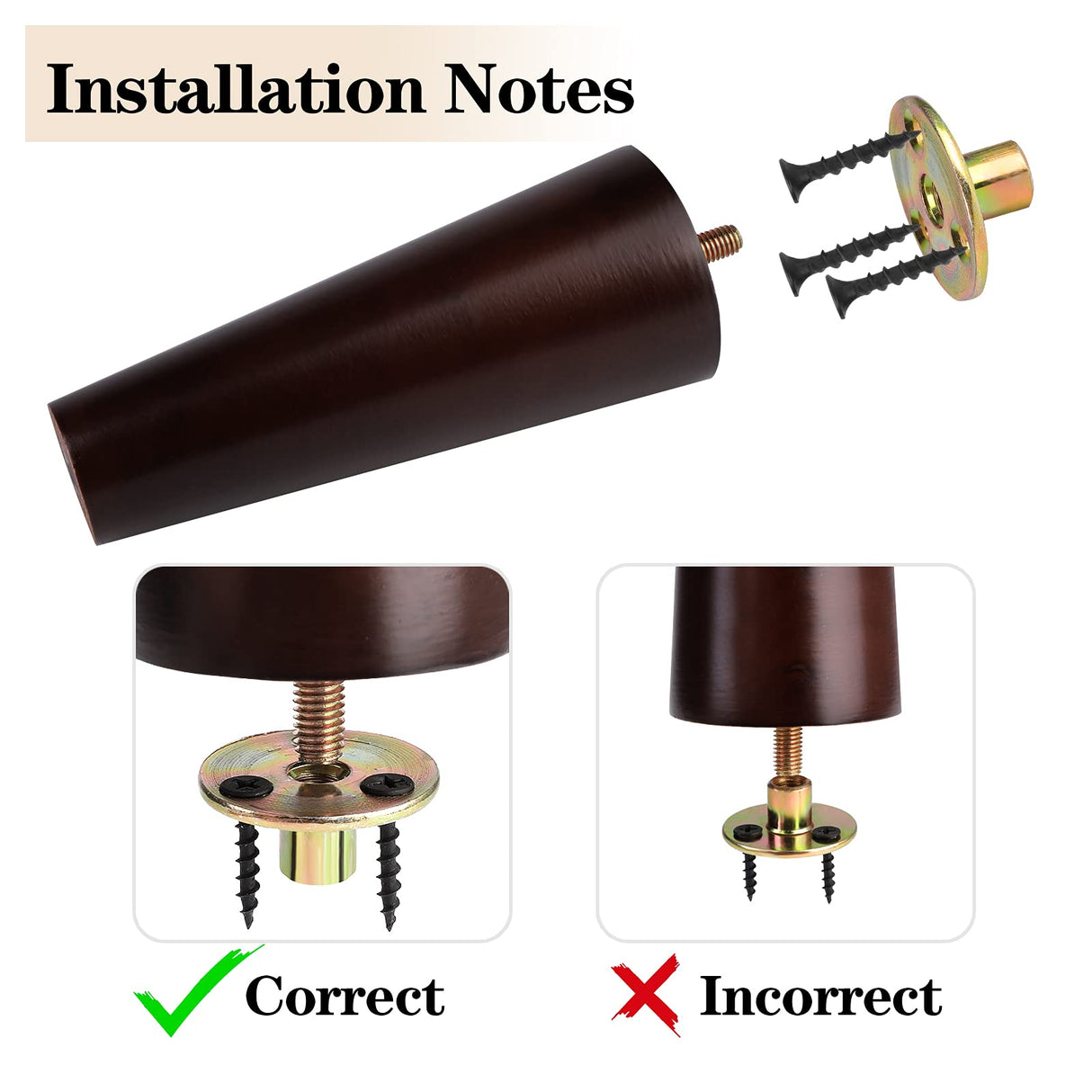Ruisita 8 Pieces Furniture Couch Legs 6 Inch Round Solid Wood Sofa Legs Natural Wooden Couch Legs Replacement Legs for Armchair, Cabinet, Chair, Footstool, Mid Century Modern Dresser, Brown Ruisita