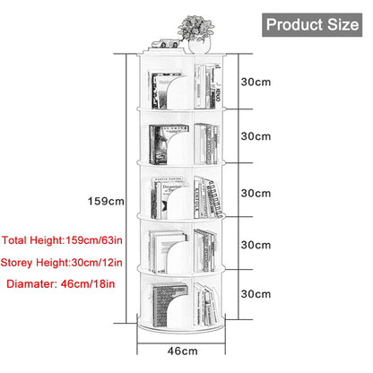 Modern 5-Tier Rotating Bookshelf - 360° Revolving Storage Rack for Home & Office - White - WoodArtSupply