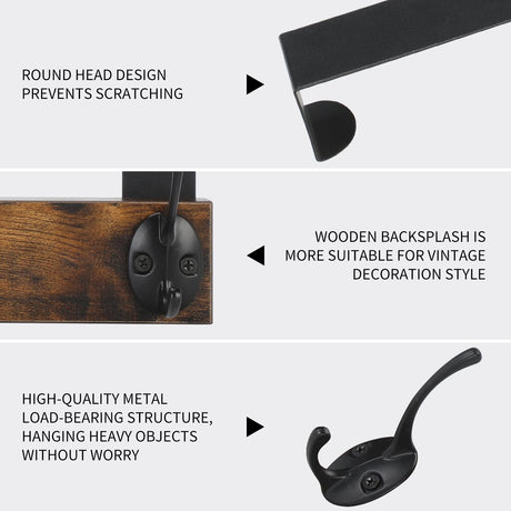 YINMIT Over The Door Hooks, Heavy Duty Vintage Wood Over Door Hanger Hook, Over The Door Coat Towel Rack for Hanging Towels, Clothes, Hats, Scarfs, Handbags, Back of Bathroom Door (Matte Black) YINMIT