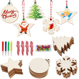 OurWarm 40pcs Wooden Christmas Ornaments Crafts for Kids, DIY Christmas Crafts Ornament Making Kit Unfinished Wood Slices with Holes, Hanging Christmas Centerpieces Decorations, 4 Styles OurWarm
