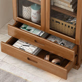 LITFAD Modern 4-Tier Bamboo Bookcase with Glass Doors and 2 Drawers LITFAD