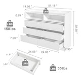 GOSROMS Dresser for Bedroom, White Bedroom Dresser with LED Lights, 6 Long Drawers Dresser, Tall Wide Chest of Drawers Storage Organizer for Bedroom, Living Room, Entryway GOSROMS
