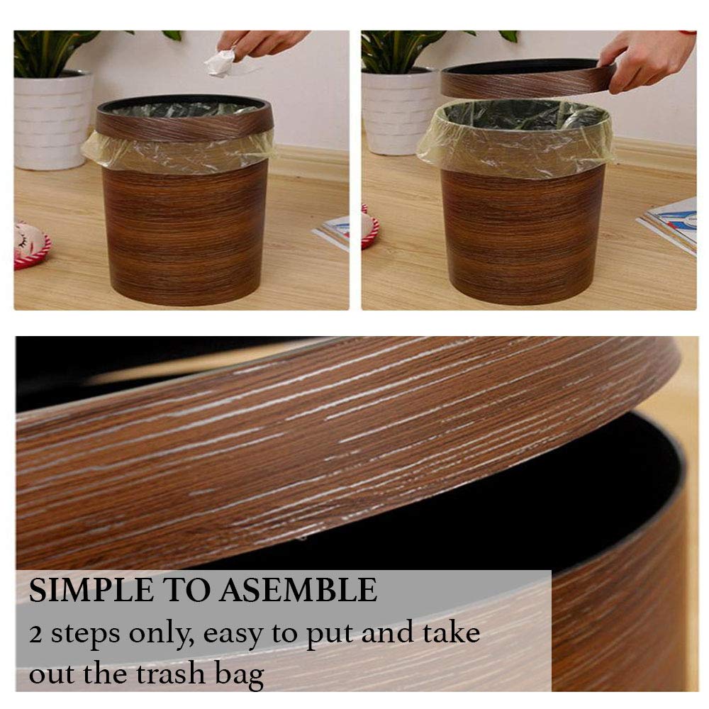 Killer's Instinct Outdoors Round Waste Bins Hipsteen Retro Style Pressing Ring Plastic Trash Can Household Office Mimetic Wood Grain Garbage Bin Kitchen Outdoor Bedroom Bathroom Office Commer - WoodArtSupply