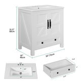 YITAHOME 30" Farmhouse Bathroom Vanity with Sink Combo, Small Space Bathroom Storage Cabinet with Large Drawer, 2 Soft-Closing Wood Barn Doors with Built-in Shelves, White YITAHOME