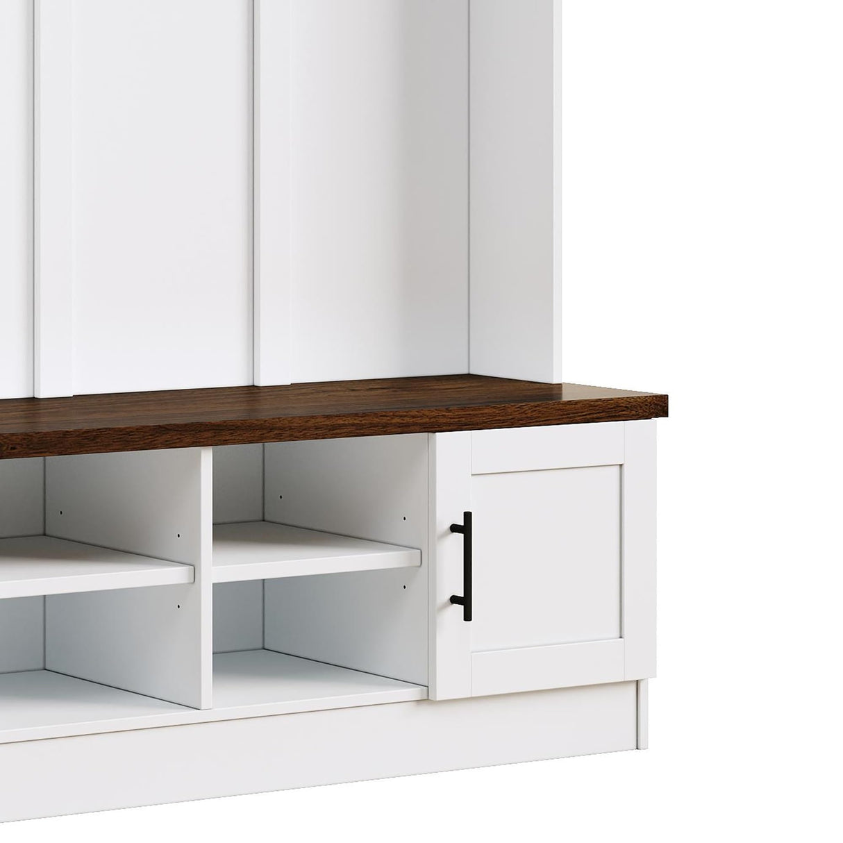 Entryway Hall Tree with Bench and Storage, 3-in-1 Hall Tree with 6 Coat Hooks, 2-Tier Shoe Storage, Top and Side Storage for Hallway, Entryway, Farmhouse White Harper & Bright Designs