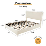 King Size Boucle Bed Frame, Soft Upholstered Cloud Bed Frame with Headboard, Rounded Corners, No Box Spring Required, Adjustable Headboard, Easy Assembly WEUP