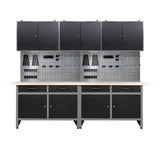 JZD Steel Garage Cabinets System Set, Includes Wood Workbench, Tool Cabinet, Black & Grey JZD