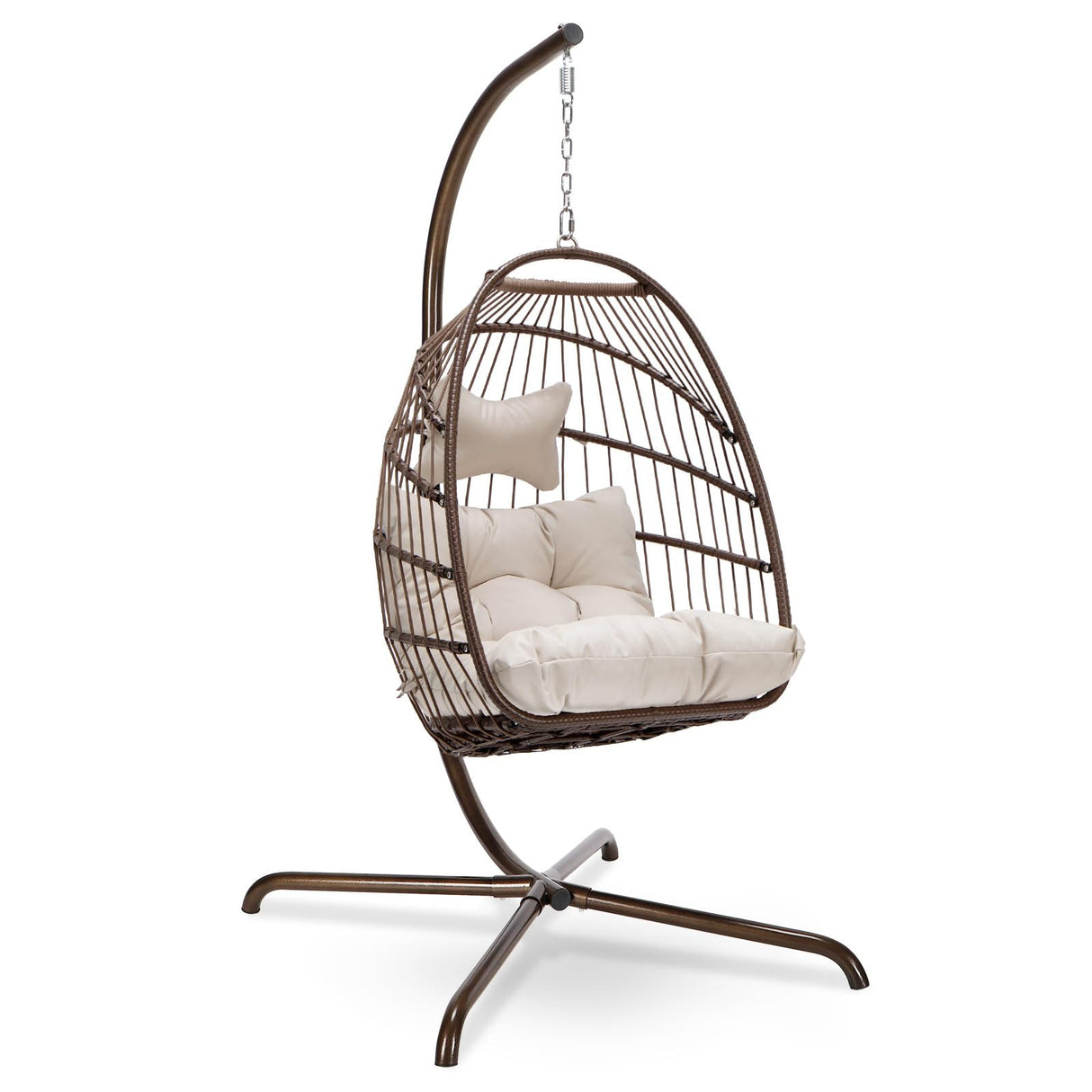 NICESOUL Swing Egg Chair with Stand Indoor Outdoor, Comfy Rattan Patio Basket Hanging Chair with Cushion & Pillow, 350lbs Weight Capacity Egg Hammock Chairs with Base for Bedroom Balcony, Brown NICESOUL