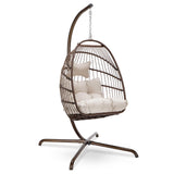 NICESOUL Swing Egg Chair with Stand Indoor Outdoor, Comfy Rattan Patio Basket Hanging Chair with Cushion & Pillow, 350lbs Weight Capacity Egg Hammock Chairs with Base for Bedroom Balcony, Brown NICESOUL