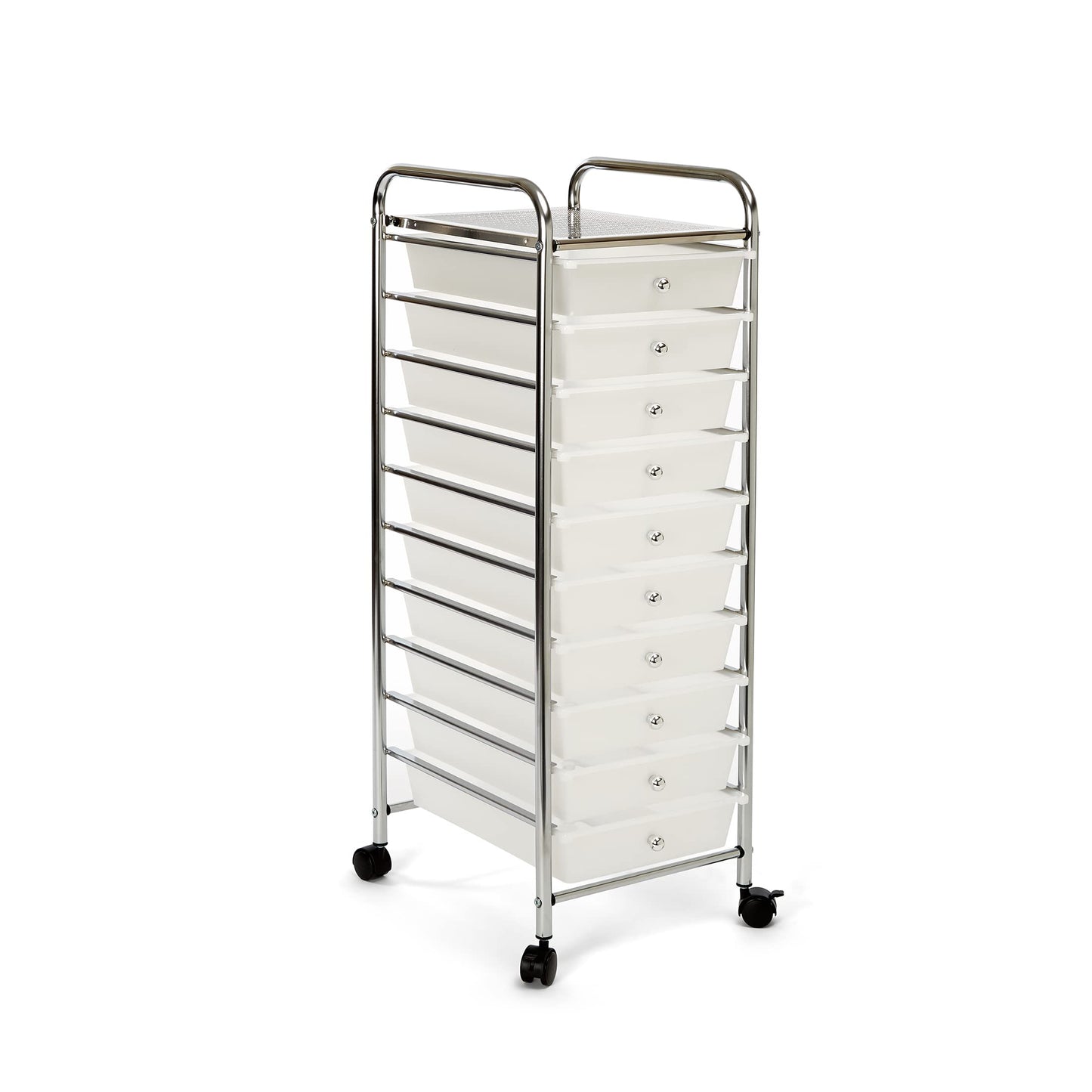 Seville Classics Rolling Utility Organizer Storage Cart, for Home Office, School, Classroom, Scrapbook, Hobby, Craft, 10 Drawer, Frost White - WoodArtSupply