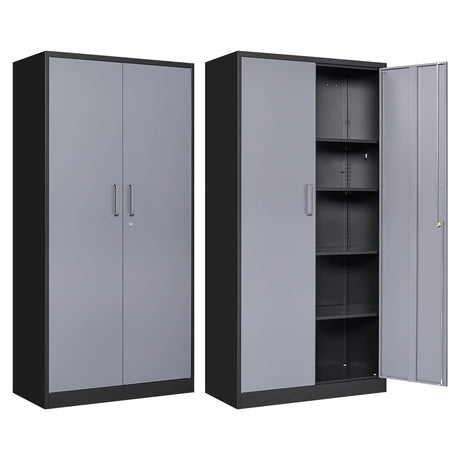 Anxxsu Metal Garage Storage Cabinet, 71" Locking Storage Cabinet with 2 Doors and 4 Adjustable Shelves, Lockable Metal Cabinet for Office,Home,Garage,Gym,School（Gray Black） Anxxsu