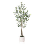 LOMANTO Artificial Olive Trees, 5 ft Tall Fake Olive Trees for Indoor, Faux Olive Silk Tree, Large Olive Plants with White Planter for Home Decor and Housewarming Gift, 1 Pack LOMANTO