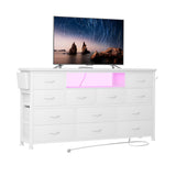 LIVEHOM Dresser TV Stand with Power Outlet & LED for 45'' TV, Long Dresser for Bedroom with 12 Drawers, Wide Console Table for Storage in Closet, Living Room, Entryway, Wood Top LIVEHOM