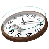 TIMESS Wall Clock, Classic Wood Style Finish, 11 Inch Non-Ticking Silent Battery Operated Quartz Analog with Perpetual Calendar and F° Temperature Display, Home, Office Décor (Wood Brown) TIMESS