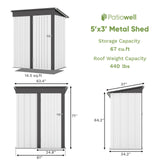 Patiowell 5x3 FT Outdoor Storage Shed, Garden Tool Shed with Sloping Roof and Lockable Door, Metal Shed for Backyard Garden Patio Lawn, White Patiowell