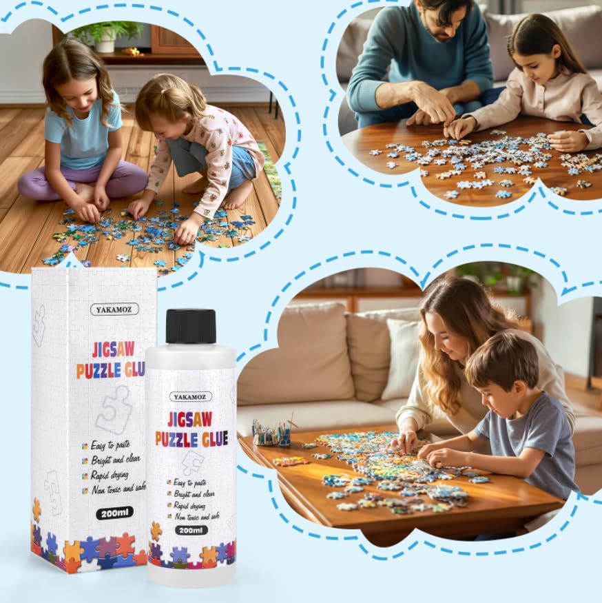 YAKAMOZ Updated Jigsaw Puzzle Glue with Applicator for Adults and Children Clear Water-Soluble Special Craft Puzzle Glue, Non-Toxic and Quick Dry for 3000/4500/5000 Pieces of Puzzle,200ML YAKAMOZ