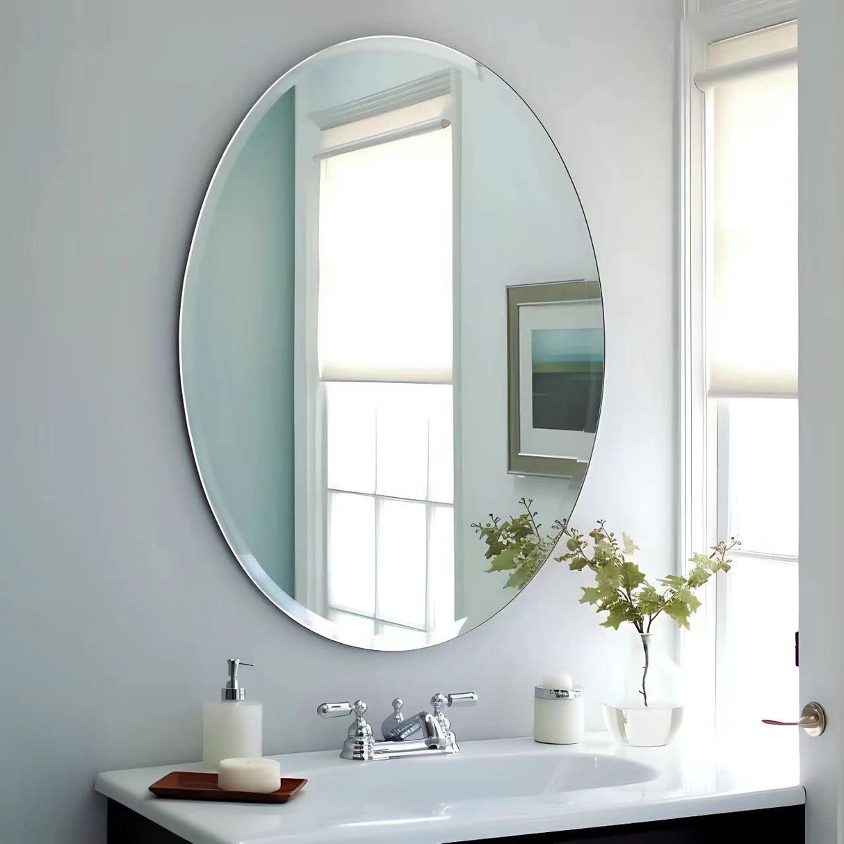 USHOWER Bathroom Mirror for Over Sink, 24x36 Inch Oval Frameless Mirror, Beveled and Polished, Decorative Wall Mirror for Bathroom, Bedroom, Vanity, Entryway, Modern and Elegant USHOWER