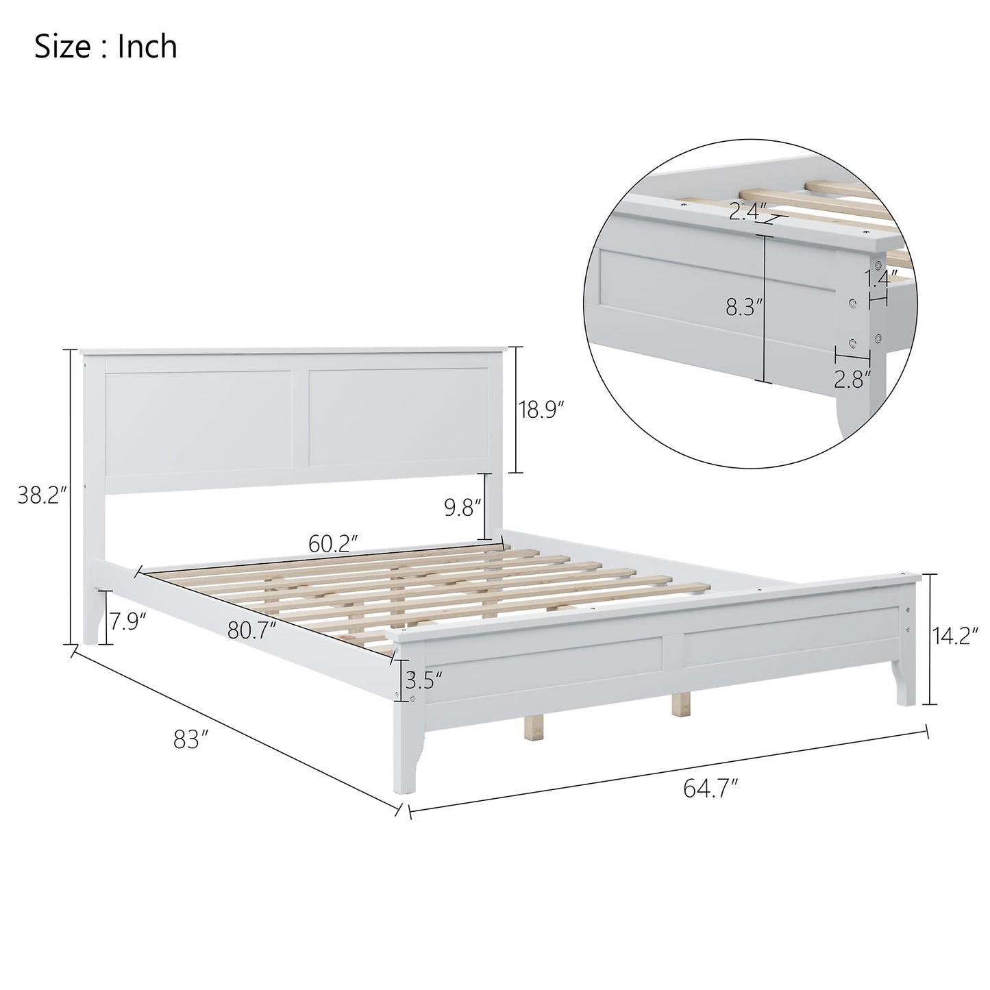 Miscoos Modern Queen Platform Bed - Elegant White Solid Wood Design for Contemporary Bedrooms - WoodArtSupply