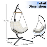 Single Hanging Swing Egg Chair With Stand, Polyester Static Rope + Wire Netting, With Thickened Uv Resistant Removable Cushions, 350lbs Capacity For Living Room Bedroom Balcony Patio Xmas Gift (White) VIXLON