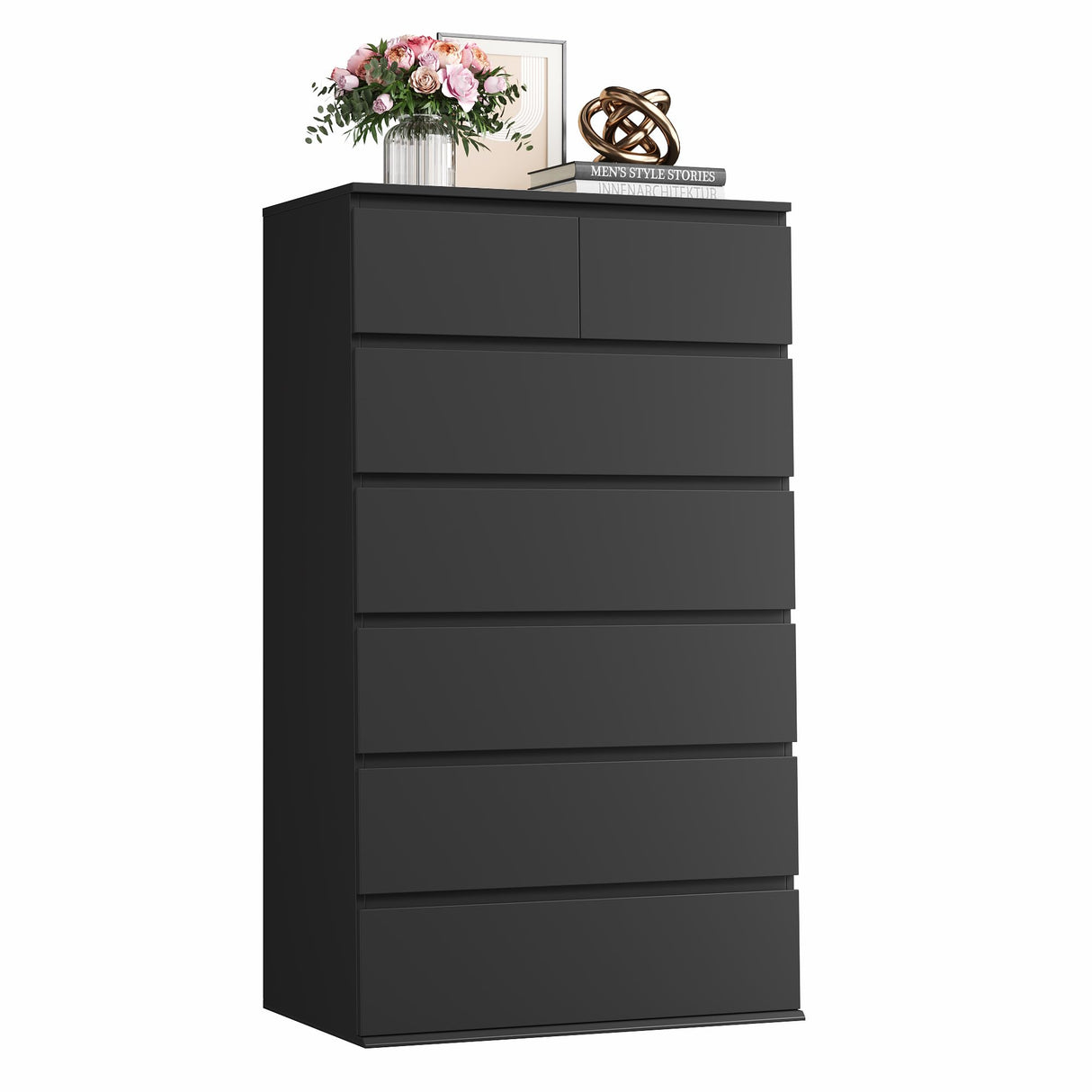 FOTOSOK 7 Drawer Dresser, Black Dresser Tall Dresser, 23.6W x 15.7D x 46.7H in Black Chest of Drawers with Large Storage Space for Home FOTOSOK