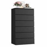 FOTOSOK 7 Drawer Dresser, Black Dresser Tall Dresser, 23.6W x 15.7D x 46.7H in Black Chest of Drawers with Large Storage Space for Home FOTOSOK