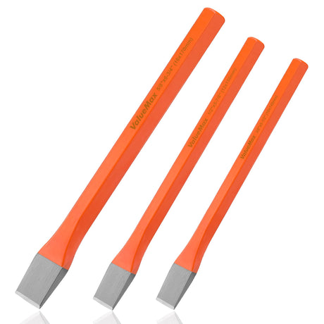 ValueMax 3-Piece Heavy Duty Cold Chisel Set, 3/8-Inch, 1/2-Inch & 5/8-Inch Metal Chisel Set, Premium Cr-V Steel, for Carpentry, Metalwork, Woodwork & Masonry Work ValueMax