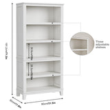 SLEKVERSA 71" Farmhouse Bookcase w/Adjustable Shelves & 31.5" Width, 5 Tier Tall Bookshelf with Wooden Legs, Rustic Vintage Book Shelf for Living Room Office Library (White) SLEKVERSA