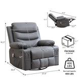 Leather Recliner Chair Nursery, Oversized Manual Reclining Rocking Chair, 360 Swivel Glider with Cup Holder, Massage and Heat Recliner, Small Sofa Chairs for Adults, Living Room, RV, Bedroom, Gray PeacefulHues