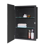 IDYLLOR Black Bathroom Medicine Cabinet with Beveled Edge Mirrored Door 16 x 22 inch, Recessed or Surface Mount, with Adjustable Glass Shelves IDYLLOR